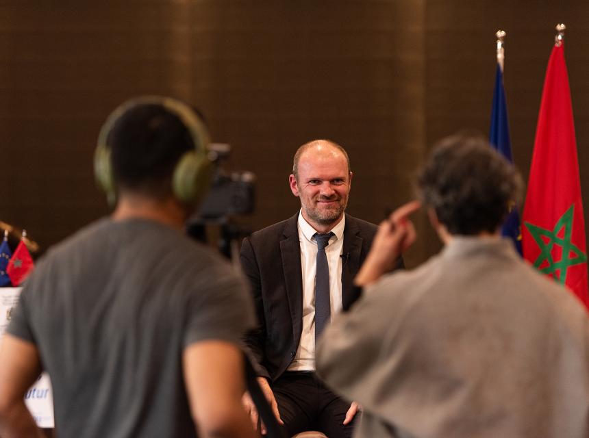 Gaetan Ducroux being interviewed during the National Consultation Workshop at Rabat - 13 dec. 2023